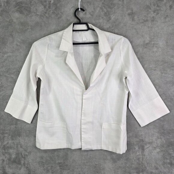 Womens White Open Front Linen Blazer Jacket 3/4 Sleeve Pockets Size XL - Picture 2 of 8
